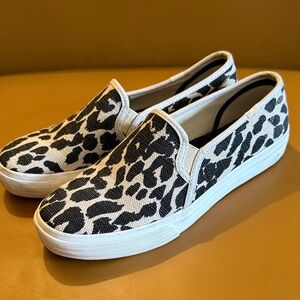 Keds Black and White Animal Print Slip-On Sneakers